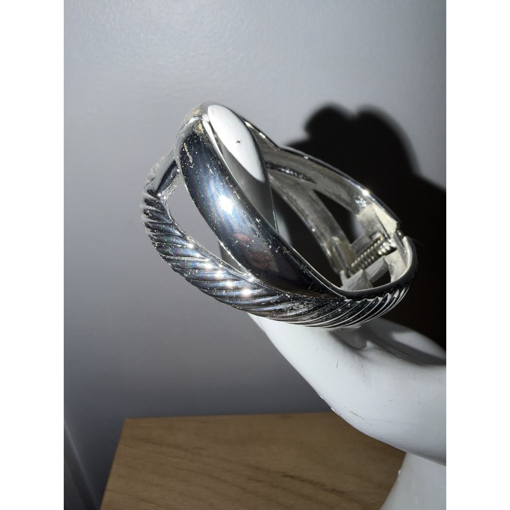 Cable X Design Bangle Bracelet Crossover Cuff 8" Hinged - Picture 3 of 5